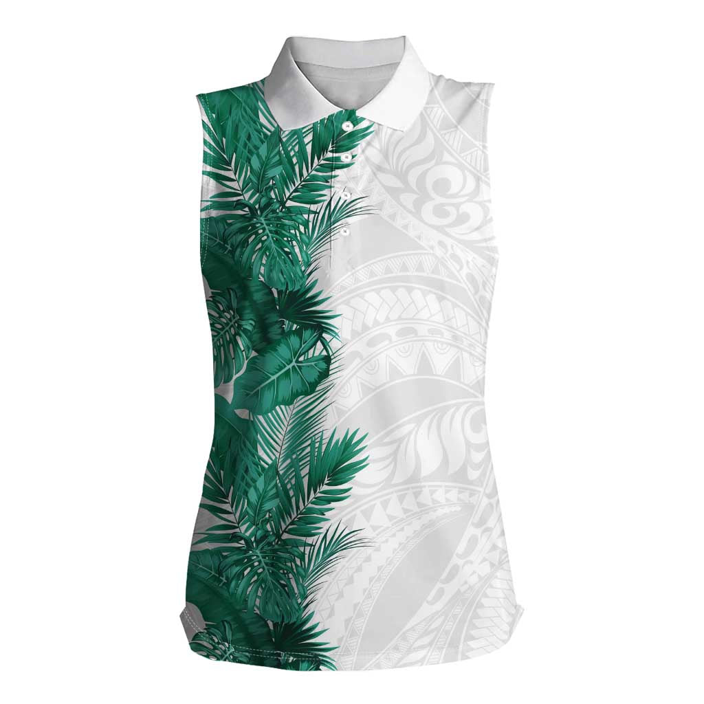 Hawaii Tropical Leaves Women Sleeveless Polo Shirt Polynesian Pattern LT01 Female White - Polynesian Pride