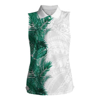 Hawaii Tropical Leaves Women Sleeveless Polo Shirt Polynesian Pattern LT01 Female White - Polynesian Pride