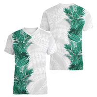 Hawaii Tropical Leaves Women V-Neck T-Shirt Polynesian Pattern