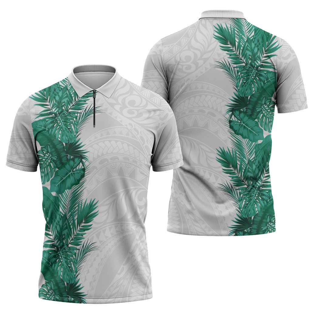Hawaii Tropical Leaves Zipper Polo Shirt Polynesian Pattern