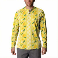 Hawaii Lemon Palaka Button Sweatshirt Striped Stylized