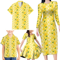 Hawaii Lemon Palaka Family Matching Long Sleeve Bodycon Dress and Hawaiian Shirt Striped Stylized