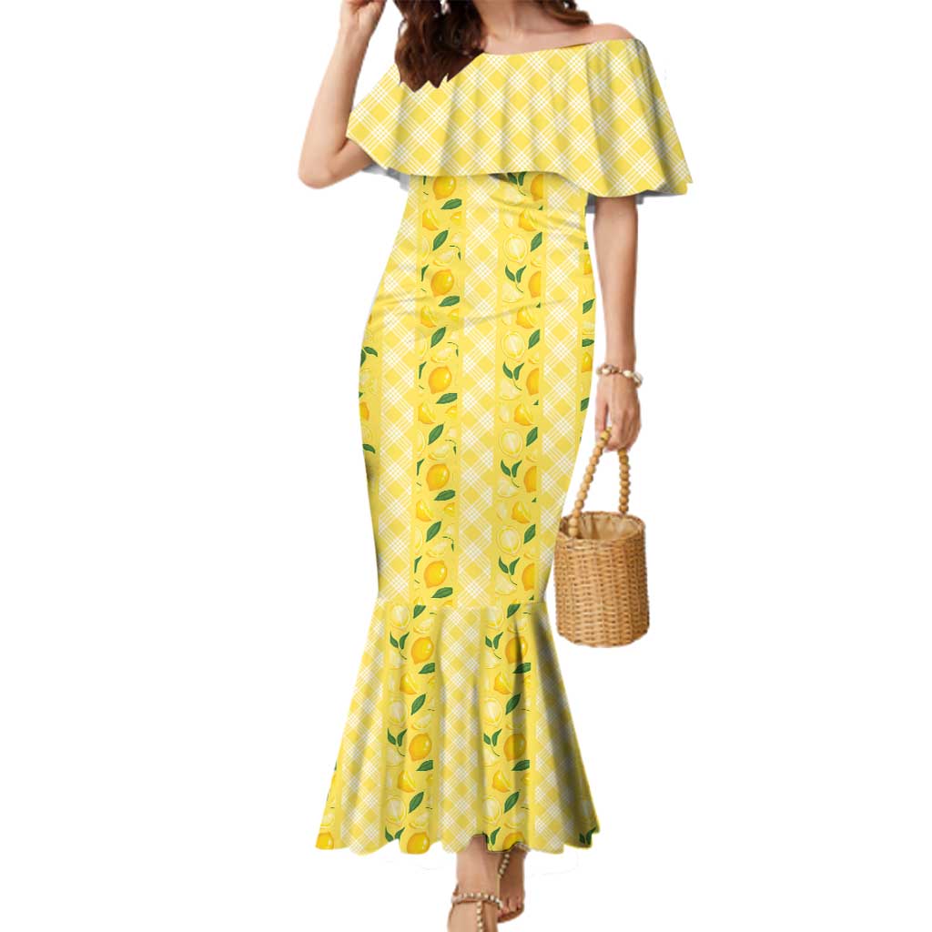 Hawaii Lemon Palaka Family Matching Mermaid Dress and Hawaiian Shirt Striped Stylized