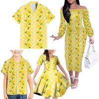 Hawaii Lemon Palaka Family Matching Off The Shoulder Long Sleeve Dress and Hawaiian Shirt Striped Stylized LT01 - Polynesian Pride