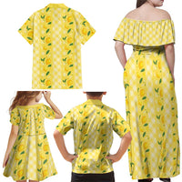 Hawaii Lemon Palaka Family Matching Off Shoulder Maxi Dress and Hawaiian Shirt Striped Stylized