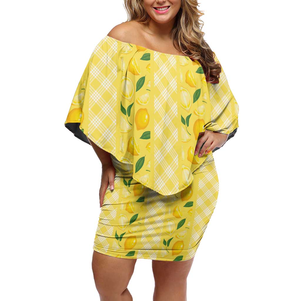 Hawaii Lemon Palaka Family Matching Off Shoulder Short Dress and Hawaiian Shirt Striped Stylized
