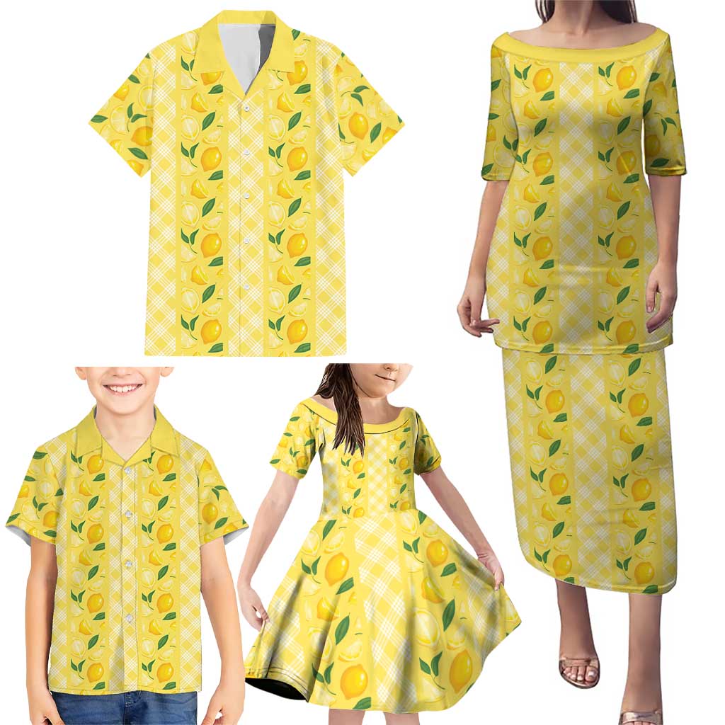 Hawaii Lemon Palaka Family Matching Puletasi and Hawaiian Shirt Striped Stylized