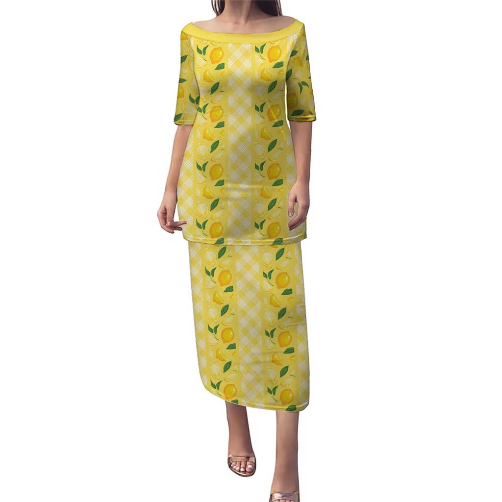 Hawaii Lemon Palaka Family Matching Puletasi and Hawaiian Shirt Striped Stylized