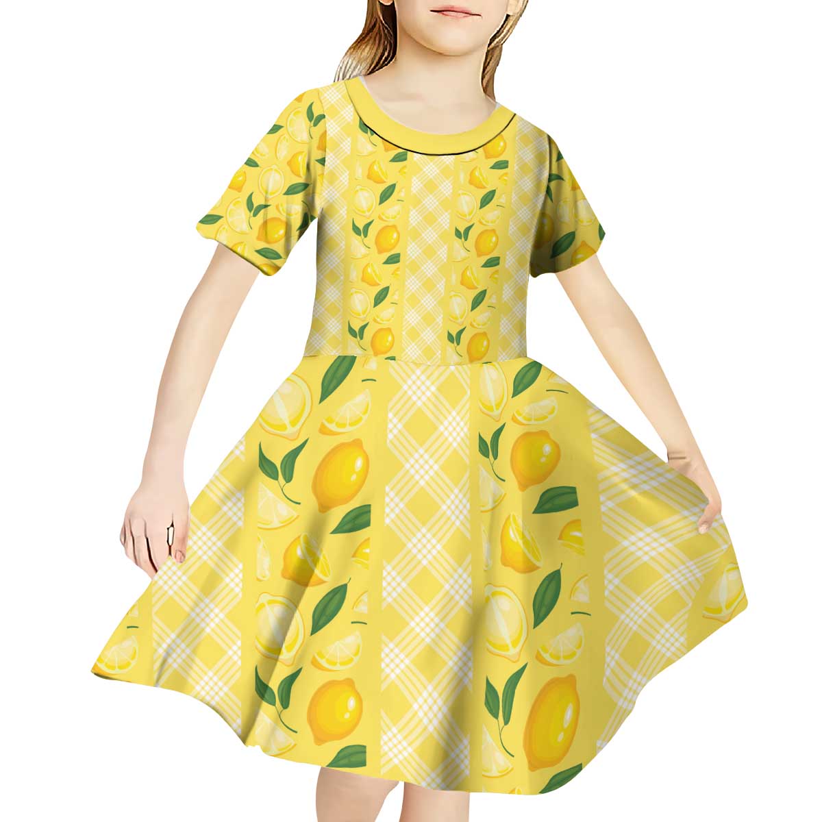 Hawaii Lemon Palaka Kid Short Sleeve Dress Striped Stylized