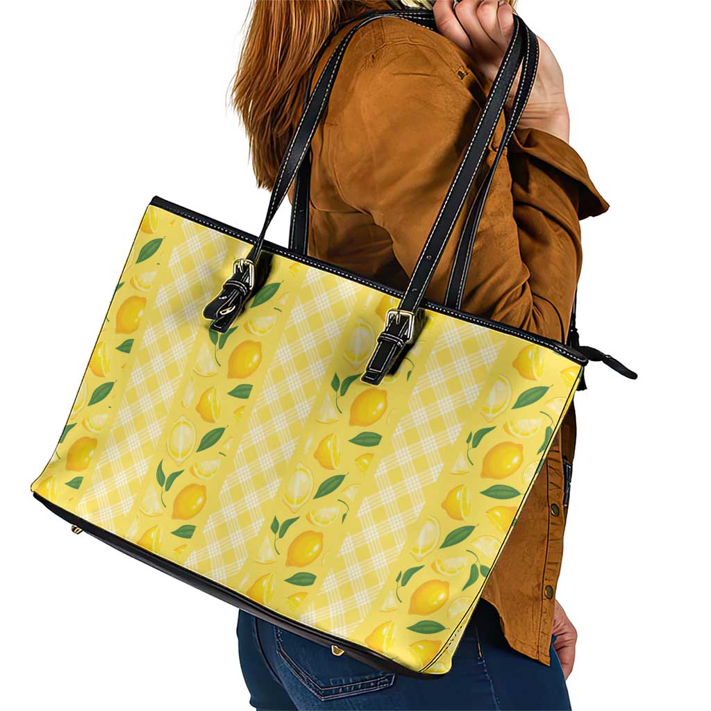 Hawaii Lemon Palaka Leather Tote Bag Striped Stylized