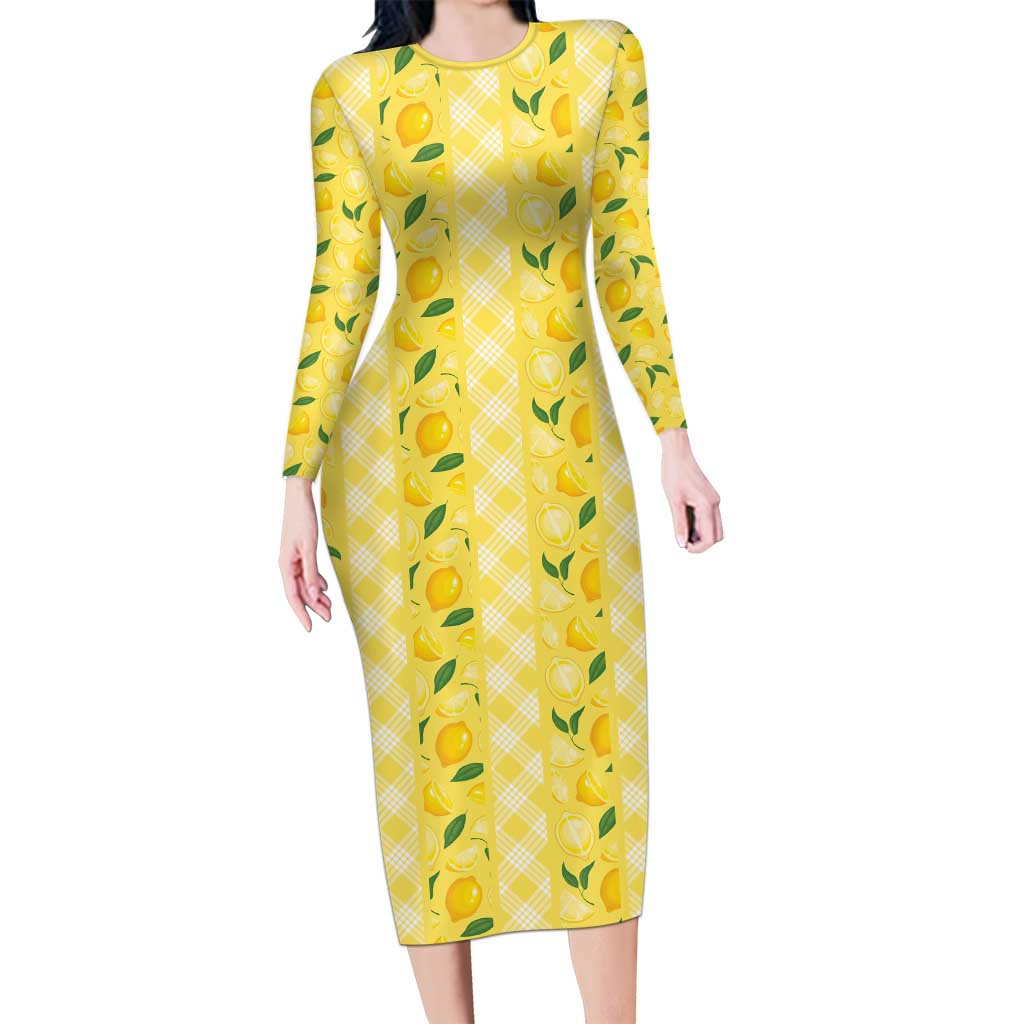 Hawaii Lemon Palaka Long Sleeve Bodycon Dress Striped Stylized