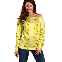 Hawaii Lemon Palaka Off Shoulder Sweater Striped Stylized