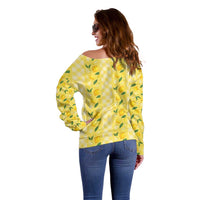 Hawaii Lemon Palaka Off Shoulder Sweater Striped Stylized