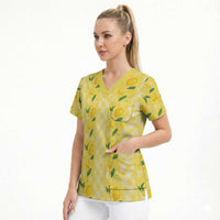Hawaii Lemon Palaka Scrub Top Striped Stylized