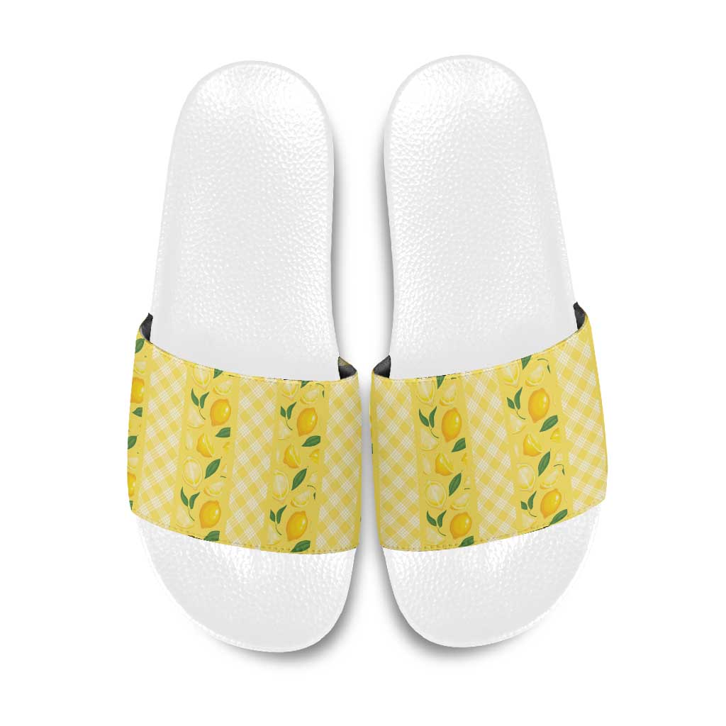 Hawaii Lemon Palaka Slide Sandals Striped Stylized