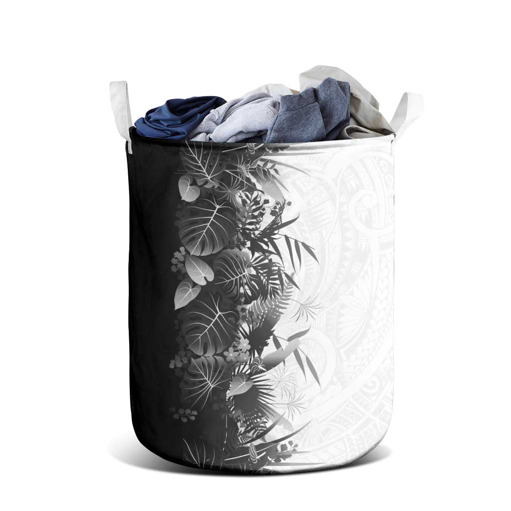 Hawaii Tropical Plant Monochrome Laundry Basket Vibrant Polynesian Pattern