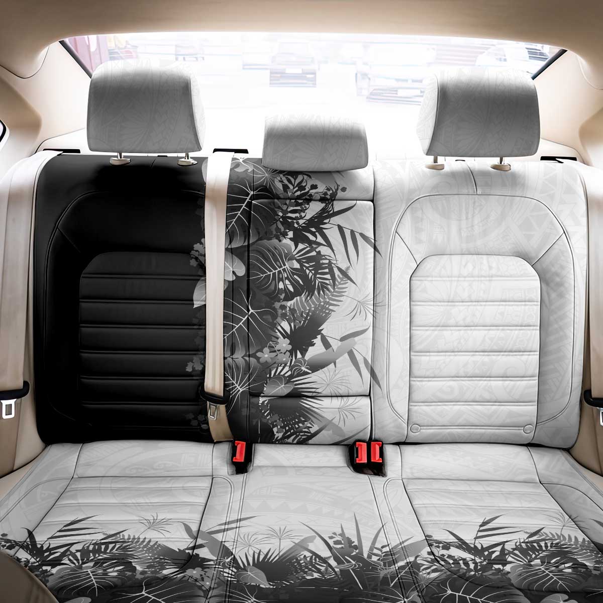 Hawaii Tropical Plant Monochrome Back Car Seat Cover Vibrant Polynesian Pattern