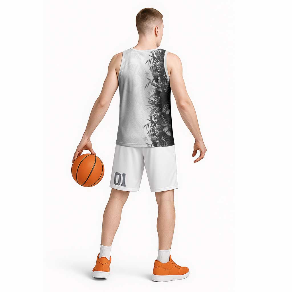 Hawaii Tropical Plant Monochrome Basketball Jersey Vibrant Polynesian Pattern