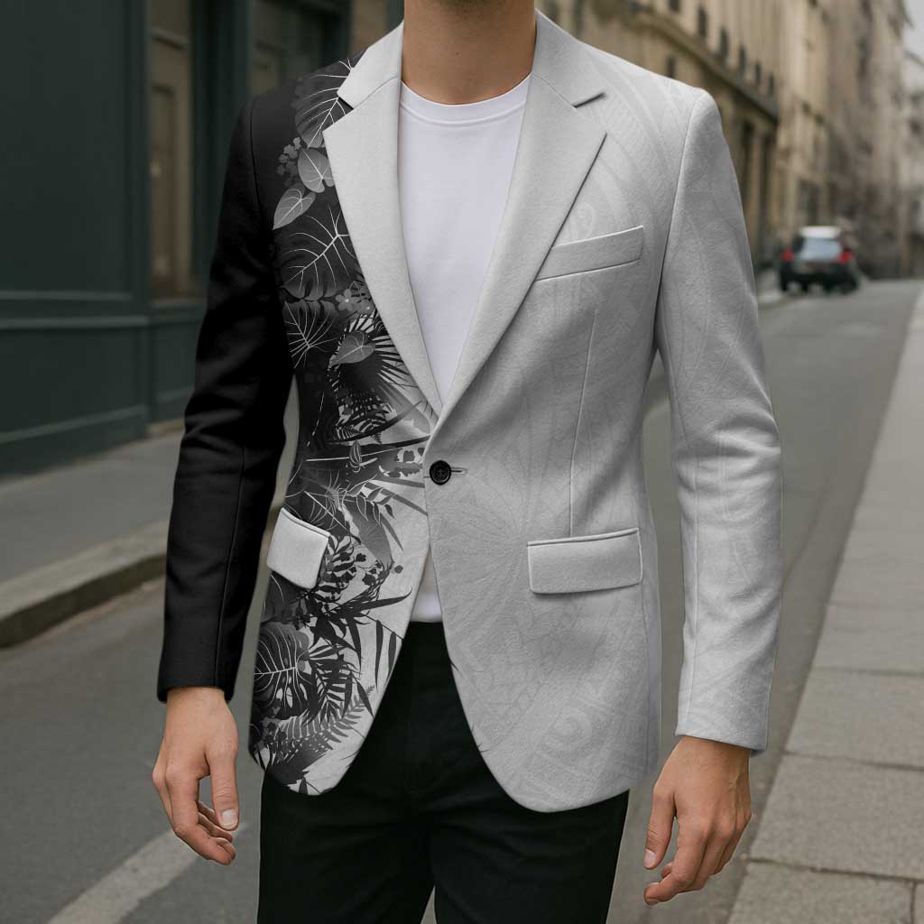 Hawaii Tropical Plant Monochrome Blazer Vibrant Polynesian Pattern