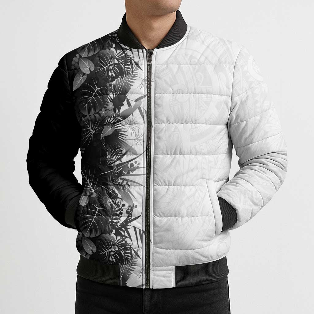 Hawaii Tropical Plant Monochrome Bomber Puffer Jacket Vibrant Polynesian Pattern