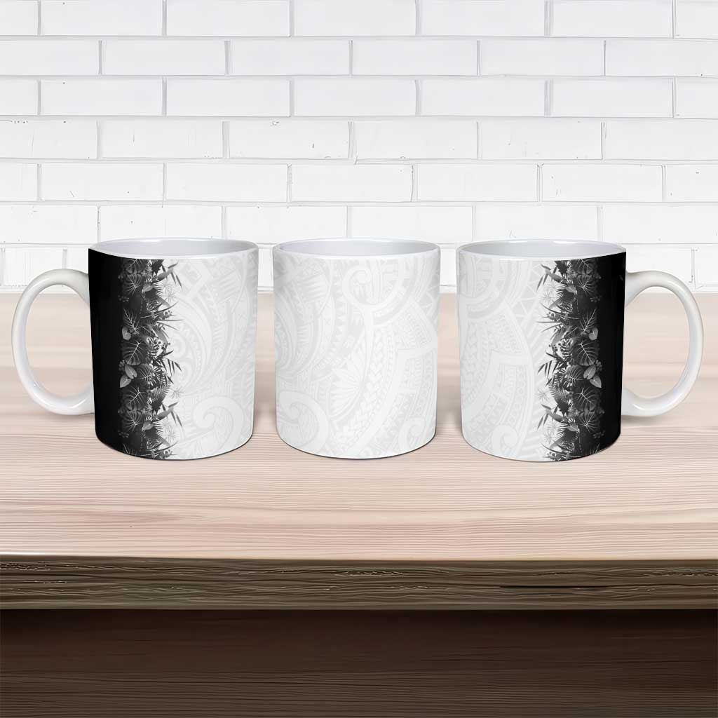 Hawaii Tropical Plant Monochrome Ceramic Mug Vibrant Polynesian Pattern