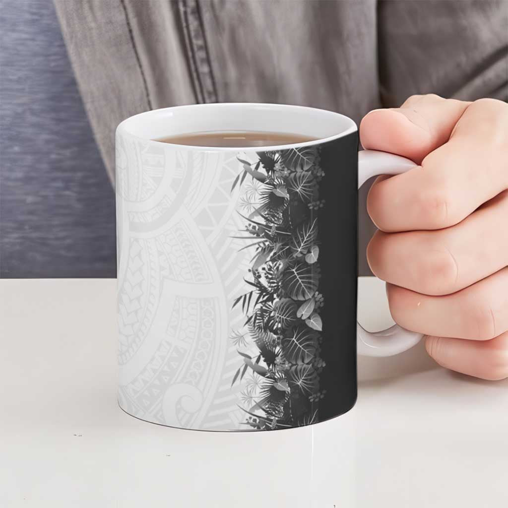 Hawaii Tropical Plant Monochrome Ceramic Mug Vibrant Polynesian Pattern