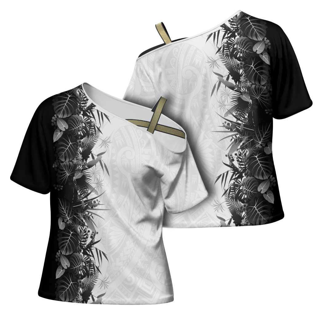 Hawaii Tropical Plant Monochrome Cross Shoulder Shirt Vibrant Polynesian Pattern