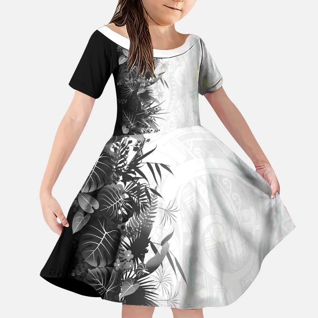Hawaii Tropical Plant Monochrome Family Matching Mermaid Dress and Hawaiian Shirt Vibrant Polynesian Pattern LT01 Daughter's Dress Black - Polynesian Pride