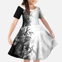 Hawaii Tropical Plant Monochrome Family Matching Mermaid Dress and Hawaiian Shirt Vibrant Polynesian Pattern LT01 Daughter's Dress Black - Polynesian Pride