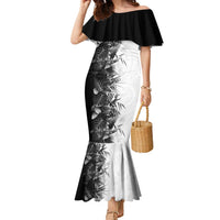 Hawaii Tropical Plant Monochrome Family Matching Mermaid Dress and Hawaiian Shirt Vibrant Polynesian Pattern LT01 Mom's Dress Black - Polynesian Pride