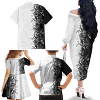 Hawaii Tropical Plant Monochrome Family Matching Off The Shoulder Long Sleeve Dress and Hawaiian Shirt Vibrant Polynesian Pattern LT01 - Polynesian Pride