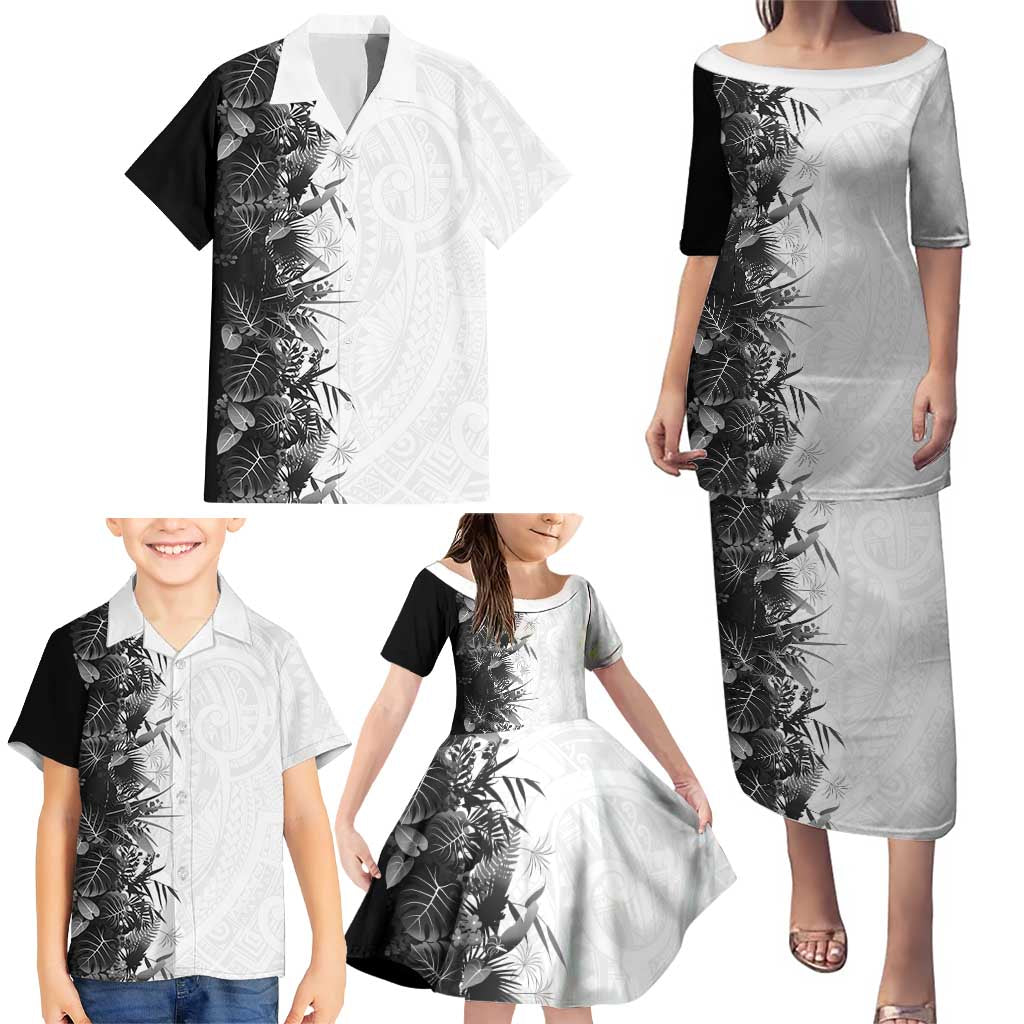 Hawaii Tropical Plant Monochrome Family Matching Puletasi and Hawaiian Shirt Vibrant Polynesian Pattern