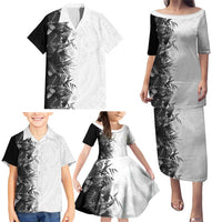 Hawaii Tropical Plant Monochrome Family Matching Puletasi and Hawaiian Shirt Vibrant Polynesian Pattern