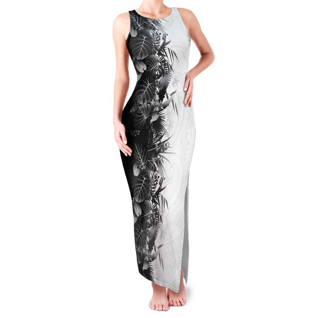 Hawaii Tropical Plant Monochrome Family Matching Tank Maxi Dress and Hawaiian Shirt Vibrant Polynesian Pattern