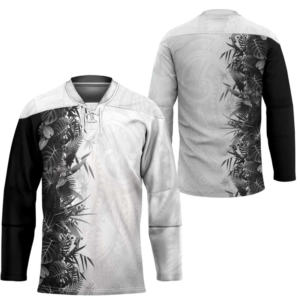 Hawaii Tropical Plant Monochrome Hockey Jersey Vibrant Polynesian Pattern