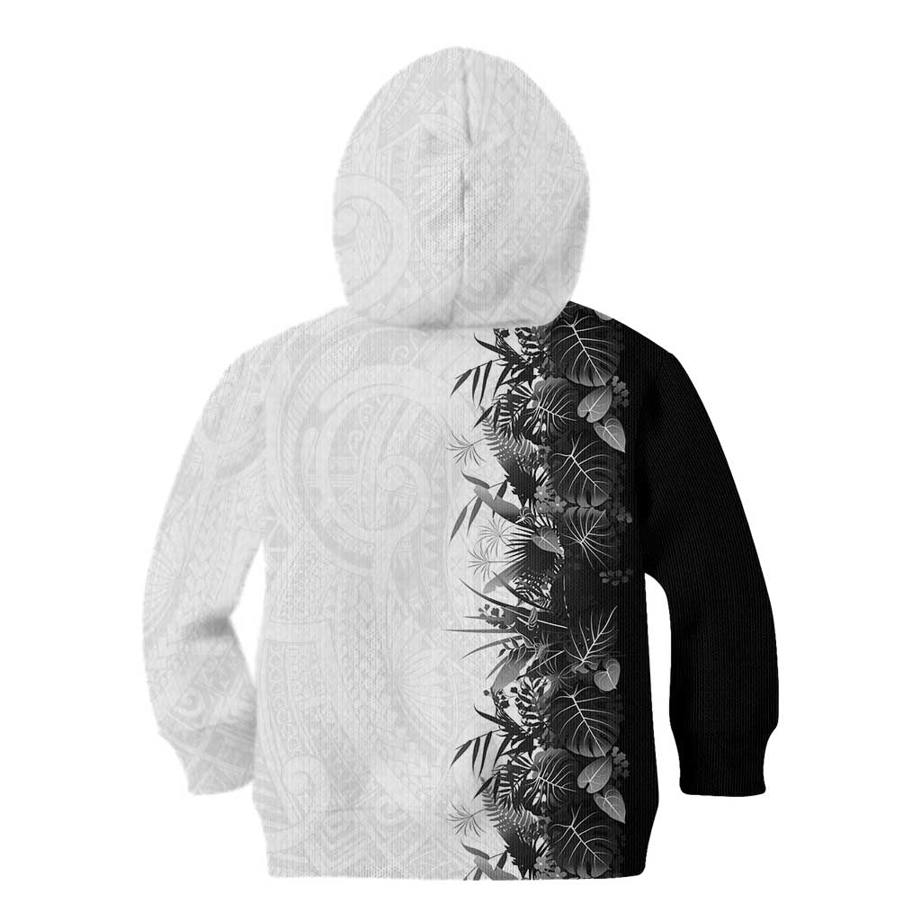 Hawaii Tropical Plant Monochrome Kid Hoodie Vibrant Polynesian Pattern