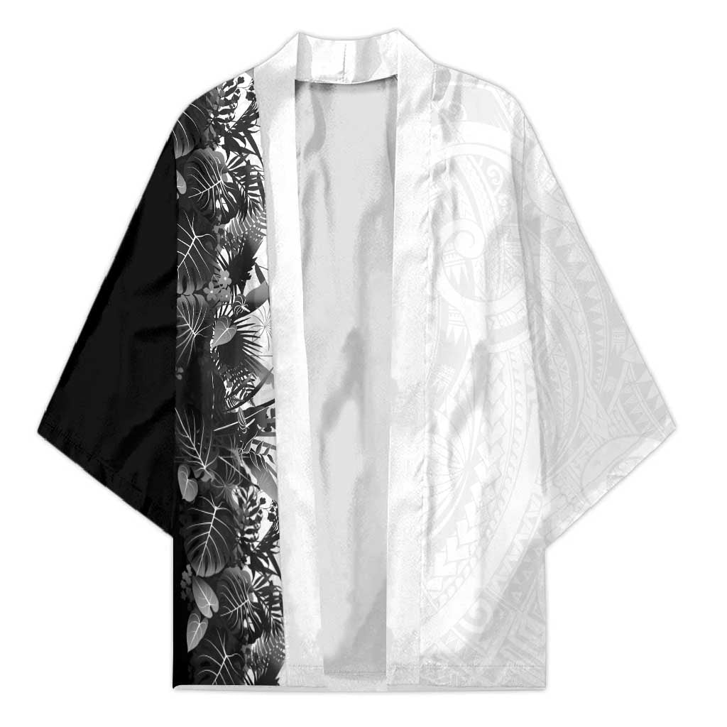 Hawaii Tropical Plant Monochrome Kimono Vibrant Polynesian Pattern