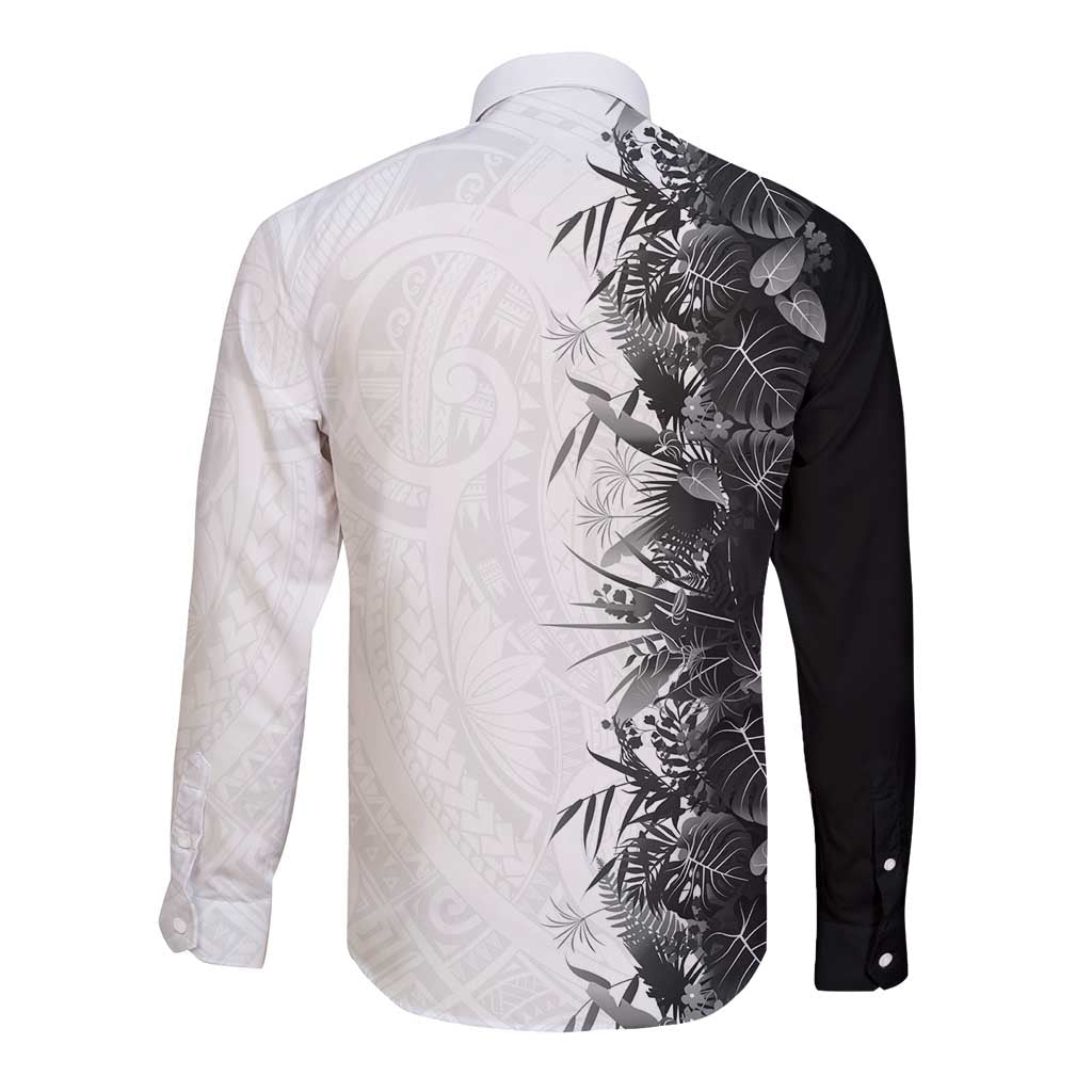 Hawaii Tropical Plant Monochrome Long Sleeve Button Shirt Vibrant Polynesian Pattern