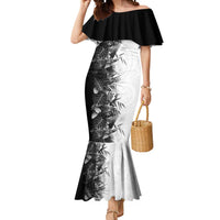 Hawaii Tropical Plant Monochrome Mermaid Dress Vibrant Polynesian Pattern