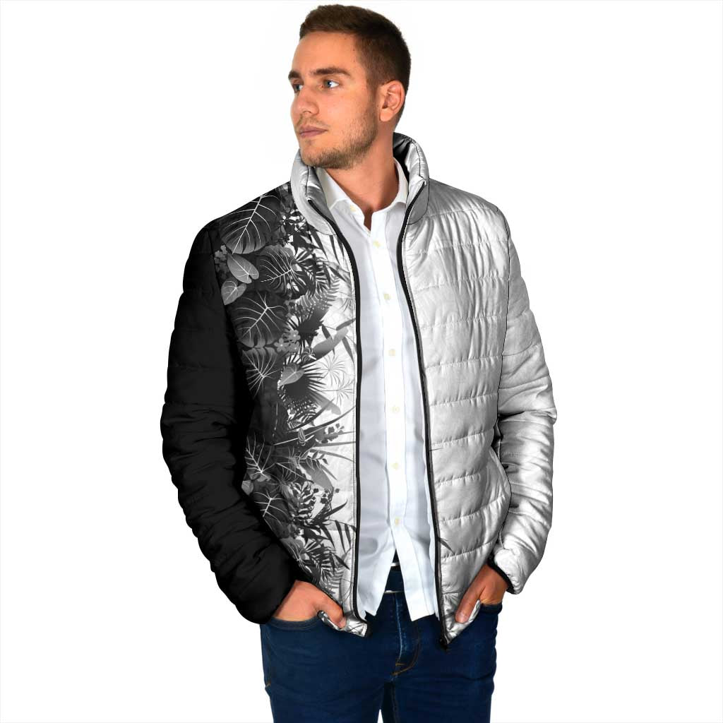 Hawaii Tropical Plant Monochrome Padded Jacket Vibrant Polynesian Pattern