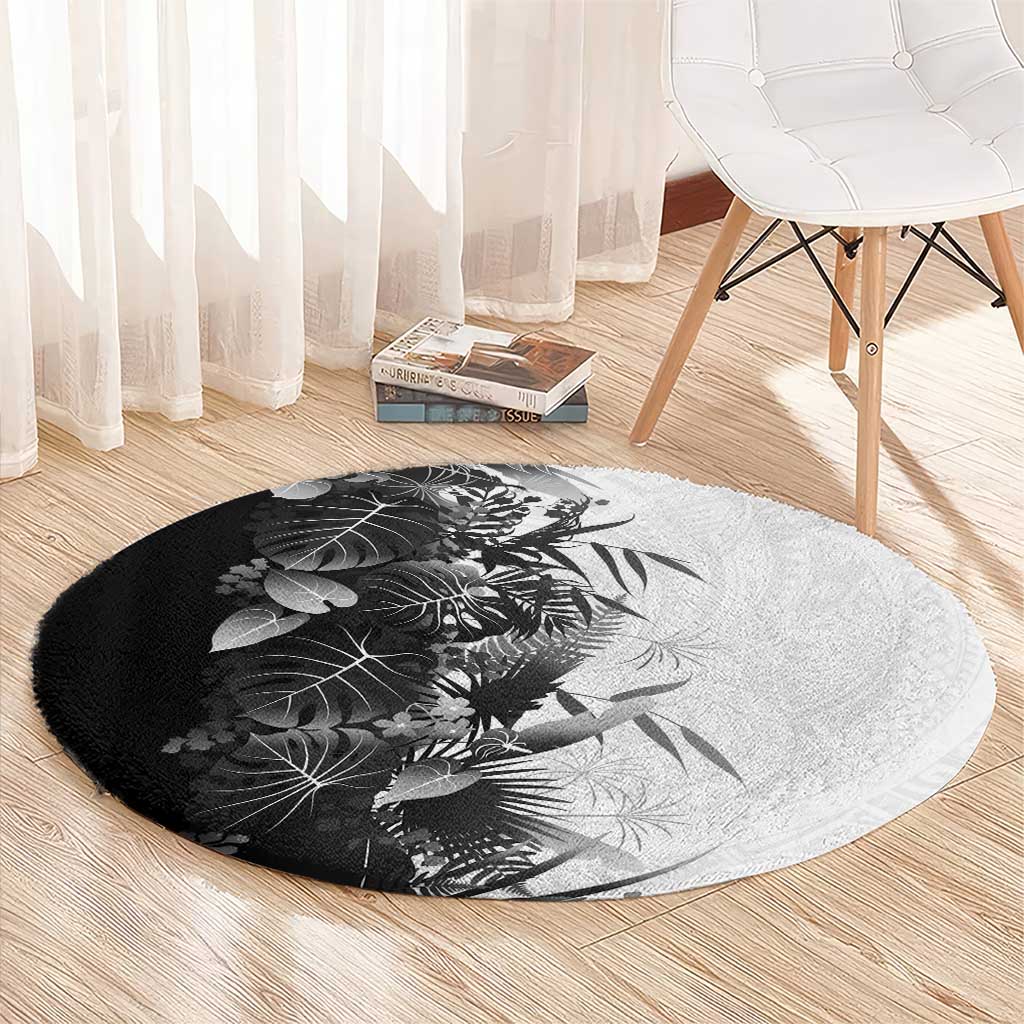 Hawaii Tropical Plant Monochrome Round Carpet Vibrant Polynesian Pattern