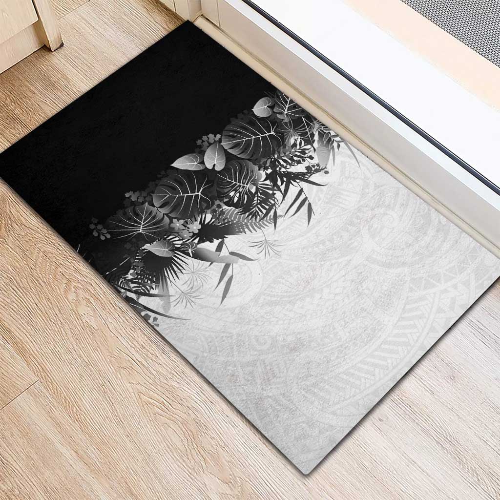 Hawaii Tropical Plant Monochrome Rubber Doormat Vibrant Polynesian Pattern