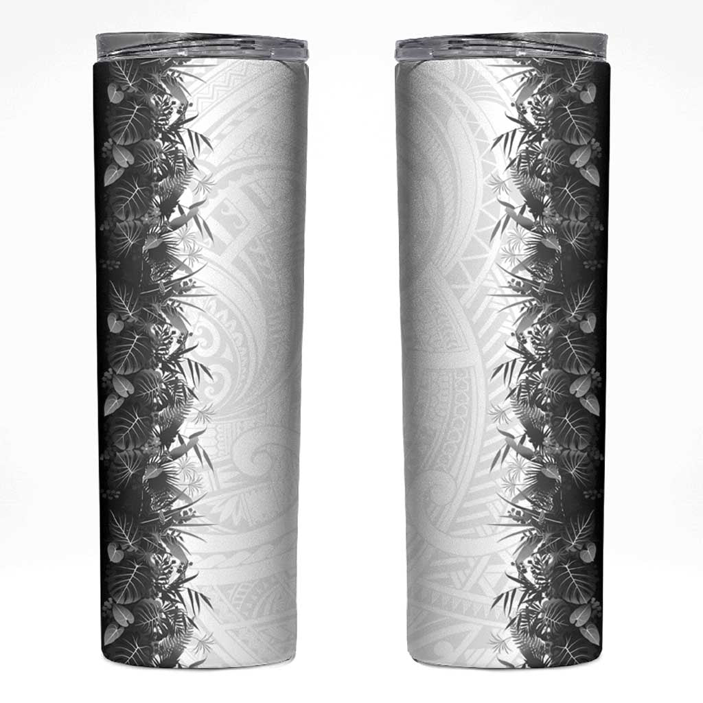 Hawaii Tropical Plant Monochrome Skinny Tumbler Vibrant Polynesian Pattern