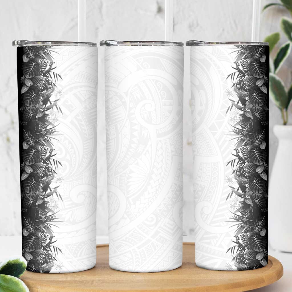 Hawaii Tropical Plant Monochrome Skinny Tumbler Vibrant Polynesian Pattern