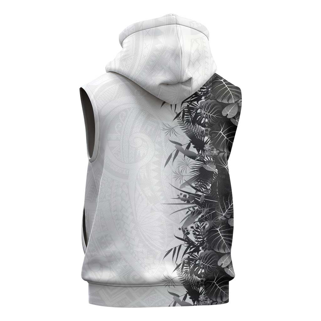 Hawaii Tropical Plant Monochrome Sleeveless Hoodie Vibrant Polynesian Pattern