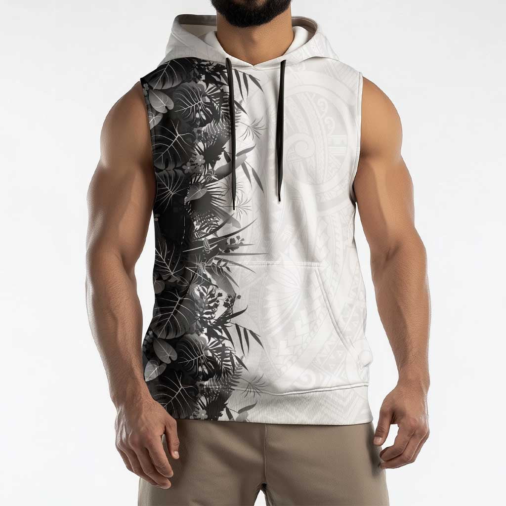 Hawaii Tropical Plant Monochrome Sleeveless Hoodie Vibrant Polynesian Pattern