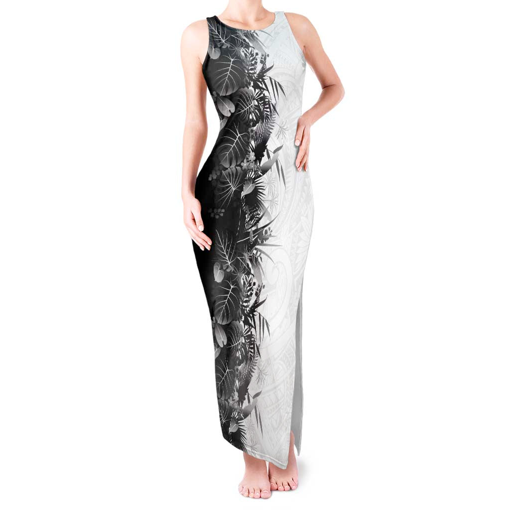 Hawaii Tropical Plant Monochrome Tank Maxi Dress Vibrant Polynesian Pattern