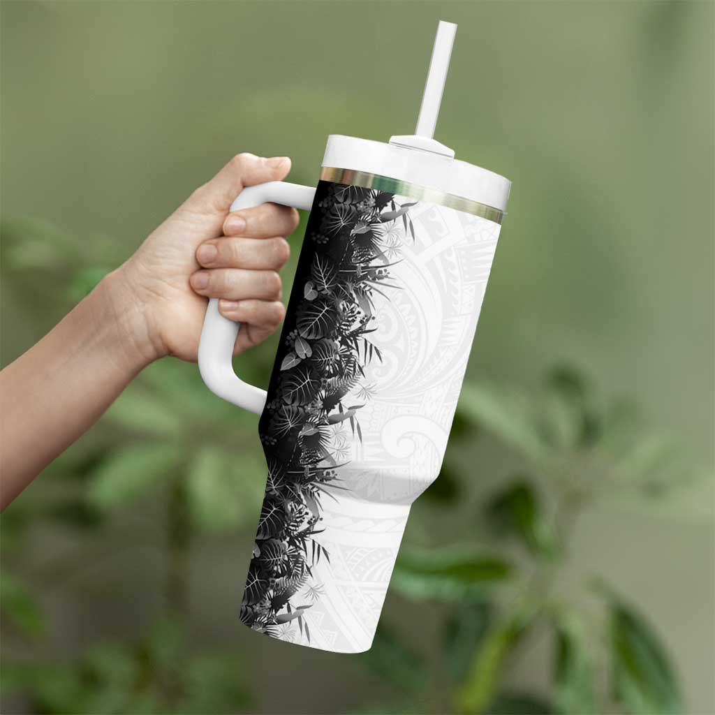 Hawaii Tropical Plant Monochrome Tumbler With Handle Vibrant Polynesian Pattern