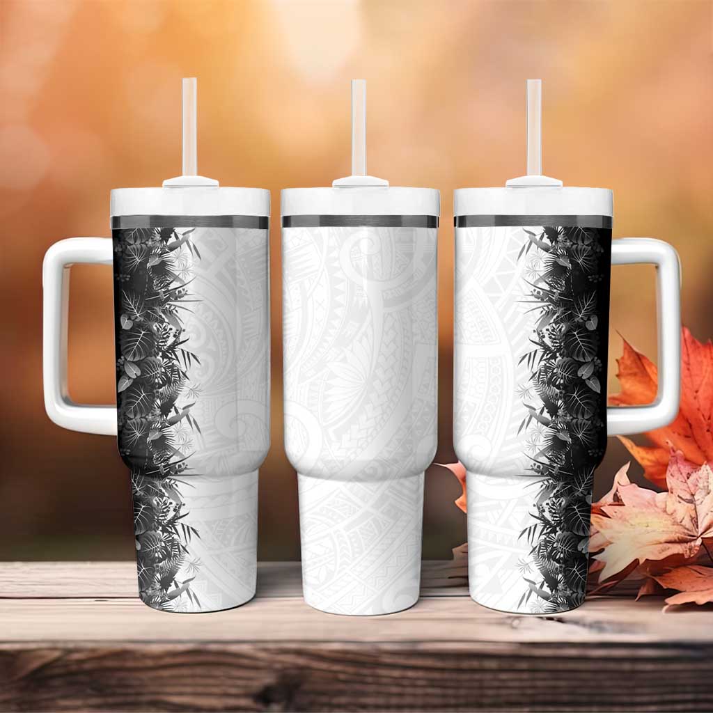 Hawaii Tropical Plant Monochrome Tumbler With Handle Vibrant Polynesian Pattern