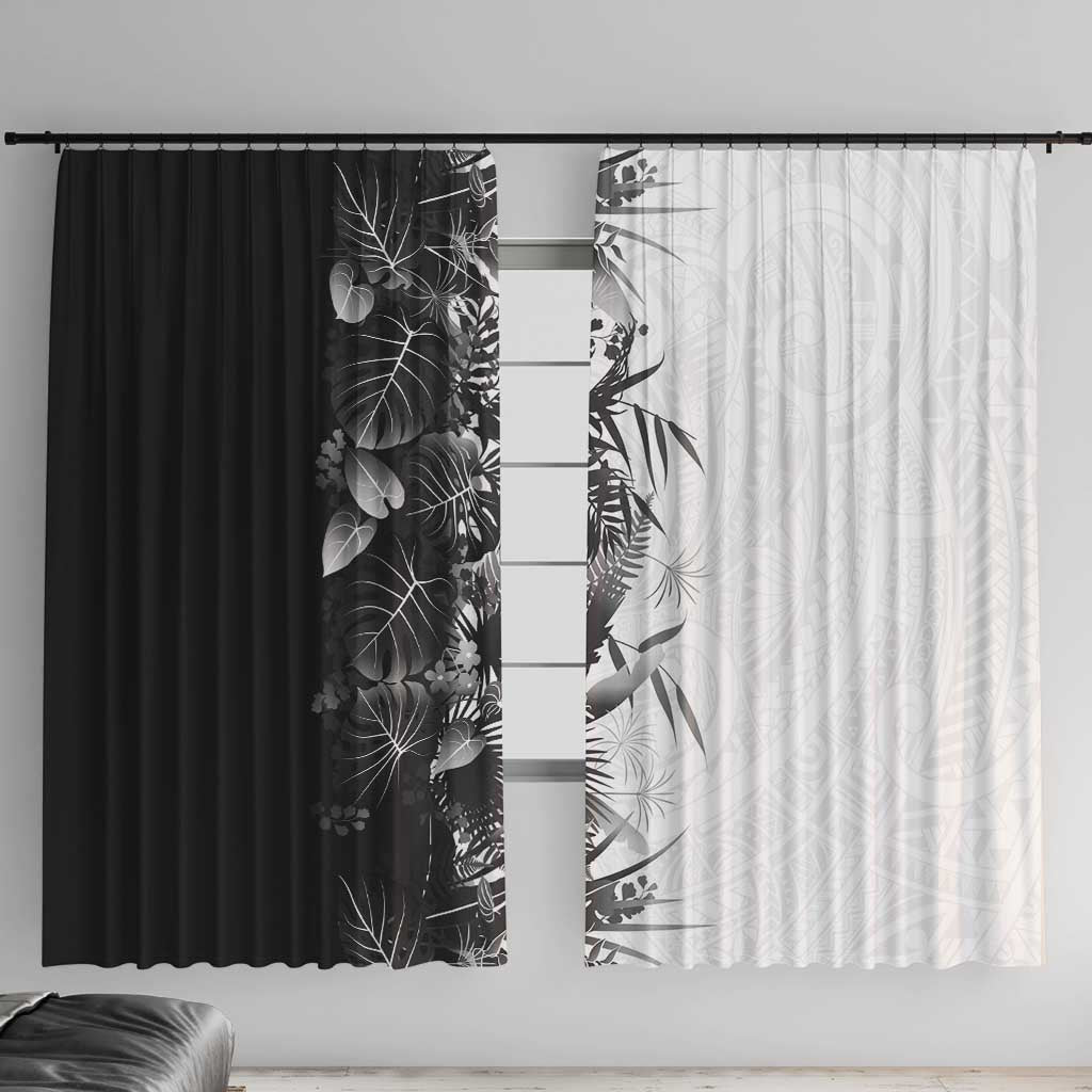 Hawaii Tropical Plant Monochrome Window Curtain Vibrant Polynesian Pattern